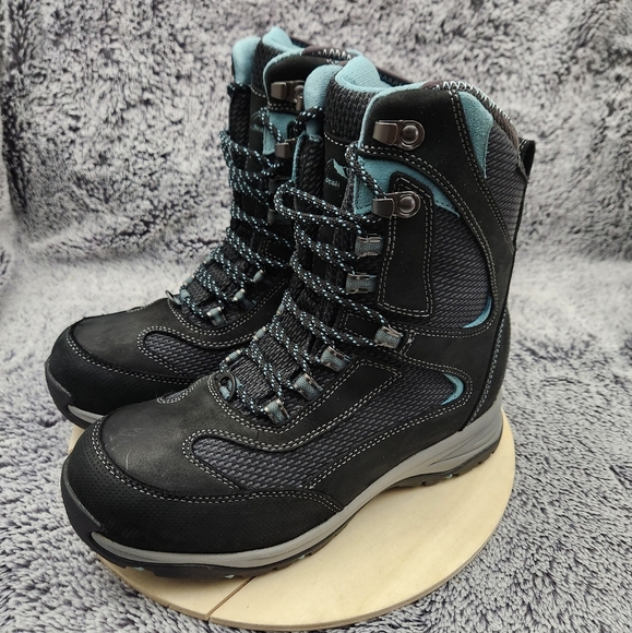 L.L. Bean Womens Tek 2.0 Winter Boots 8.5 M Black Blue Suede/ Mesh Primaloft 8" - Picture 4 of 9